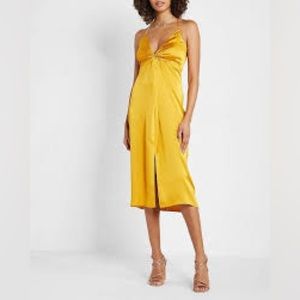 NWT EXPRESS SATIN TWIST FRONT SLIP DRESS Golden Yellow Sz S